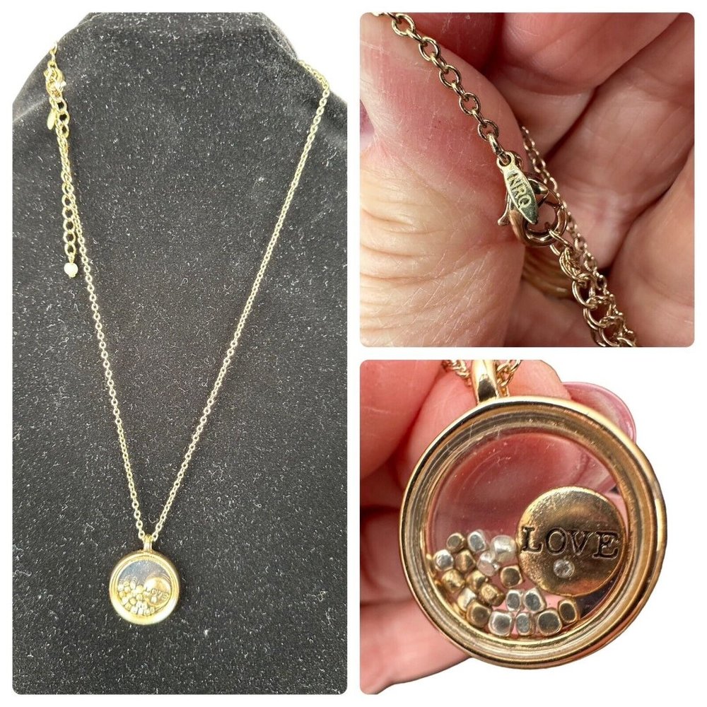 Vintage NRQ Gold Tone Love Locket Charms Case Necklace
